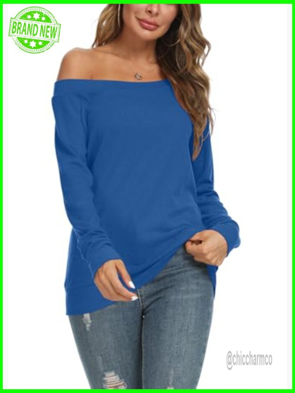 Sexy Off Shoulder Long Sleeve Blouse Boat Neck Tunic Top - Picture 2 of 6